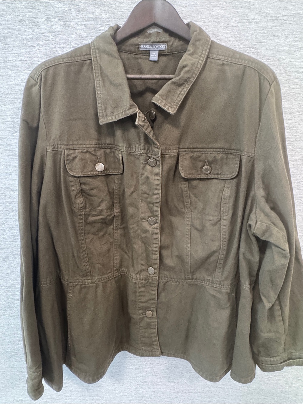 Jessica London Olive Green Utility-Style Jean Jacket